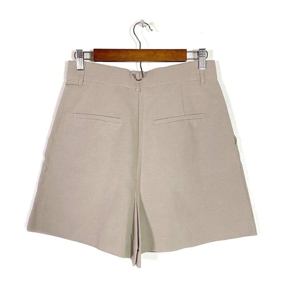 Zara Pleated High Waisted Shorts Khaki - Picture 2 of 4